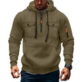 Men'S Casual Sports Hoodie, Fashion Arm Pocket Pull Rope Hooded Solid Color Loose Long-Sleeved Blouse Pullover