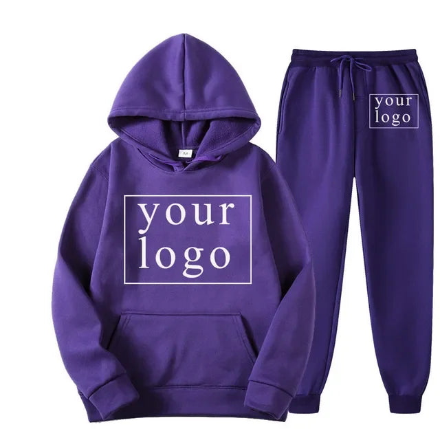 Design Your Own Brand Logo/Picture Personalized Custom Anywhere Men Women DIY Casual solid color hoodie set Fashion New