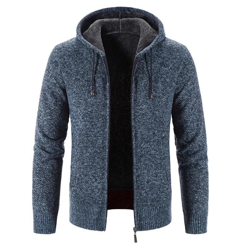 2026 Winter Fleece Cardigan Men Hooded Sweater Coat Knitted Warm Solid Fashion Hooded Cargigan Jacket Mens Casual Knit Coat Men