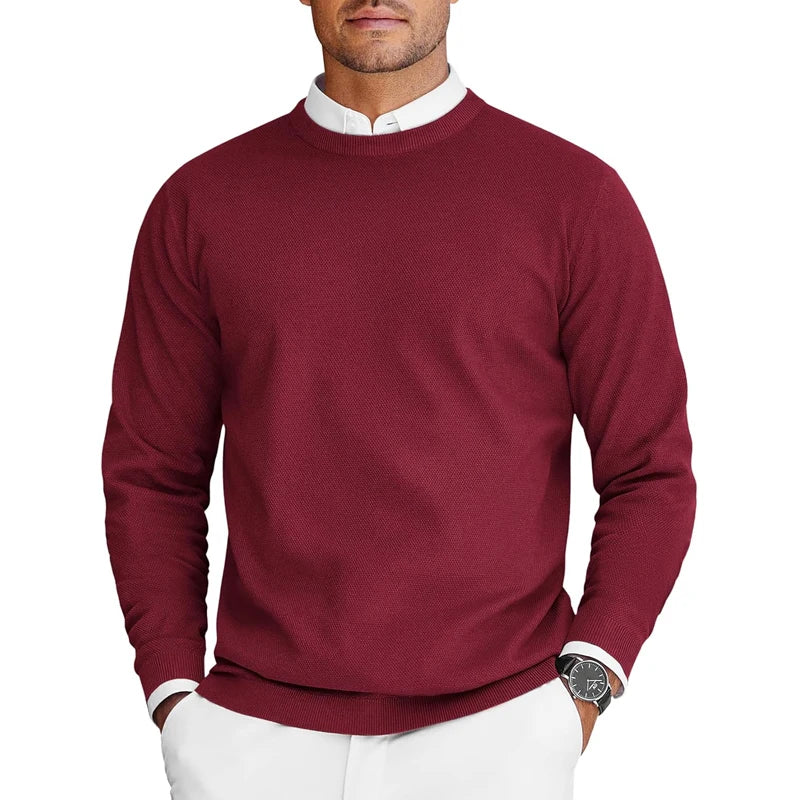 New Mens Crew Neck Sweaters Long Sleeve Lightweight Knit Dress Pullover Sweaters Solid Color Oversize Streetwear Man