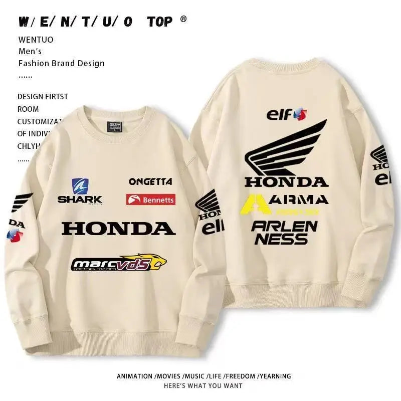 Autumn Honda outdoor street cotton men's hoodie pullover round-neck long-sleeved motorcycle riding top loose women's sportswear