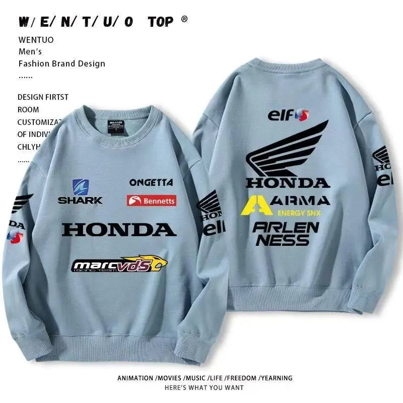 Autumn Honda outdoor street cotton men's hoodie pullover round-neck long-sleeved motorcycle riding top loose women's sportswear
