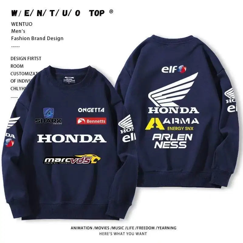 Autumn Honda outdoor street cotton men's hoodie pullover round-neck long-sleeved motorcycle riding top loose women's sportswear