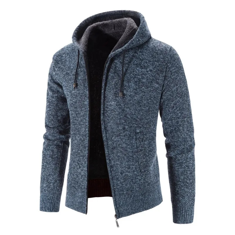2026 Winter Fleece Cardigan Men Hooded Sweater Coat Knitted Warm Solid Fashion Hooded Cargigan Jacket Mens Casual Knit Coat Men