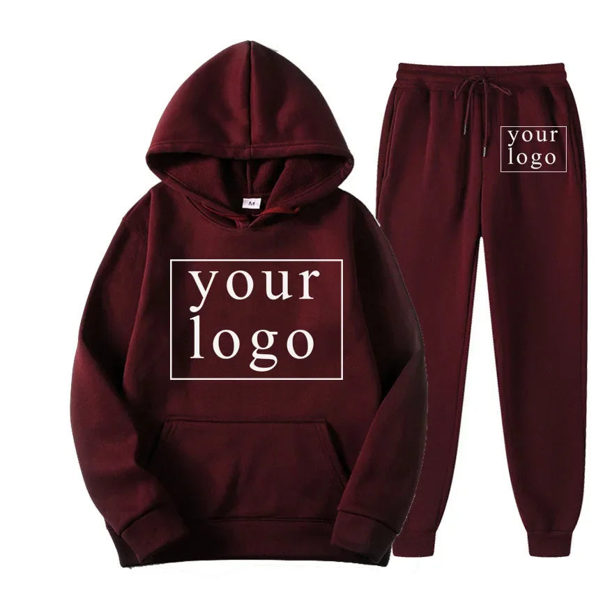 Design Your Own Brand Logo/Picture Personalized Custom Anywhere Men Women DIY Casual solid color hoodie set Fashion New