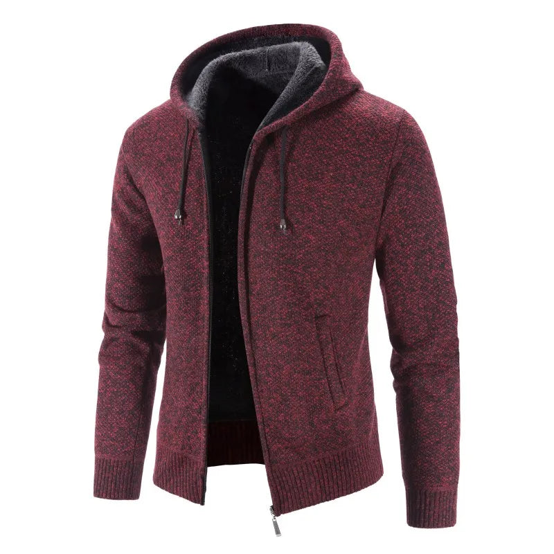 2026 Winter Fleece Cardigan Men Hooded Sweater Coat Knitted Warm Solid Fashion Hooded Cargigan Jacket Mens Casual Knit Coat Men