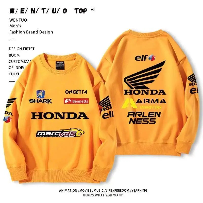 Autumn Honda outdoor street cotton men's hoodie pullover round-neck long-sleeved motorcycle riding top loose women's sportswear