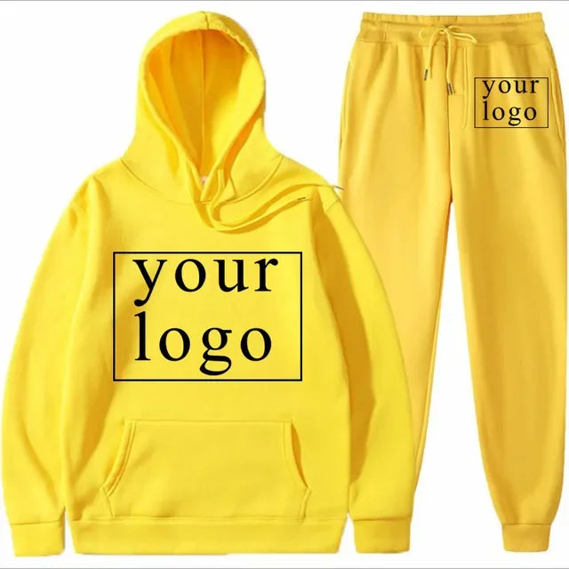 Design Your Own Brand Logo/Picture Personalized Custom Anywhere Men Women DIY Casual solid color hoodie set Fashion New