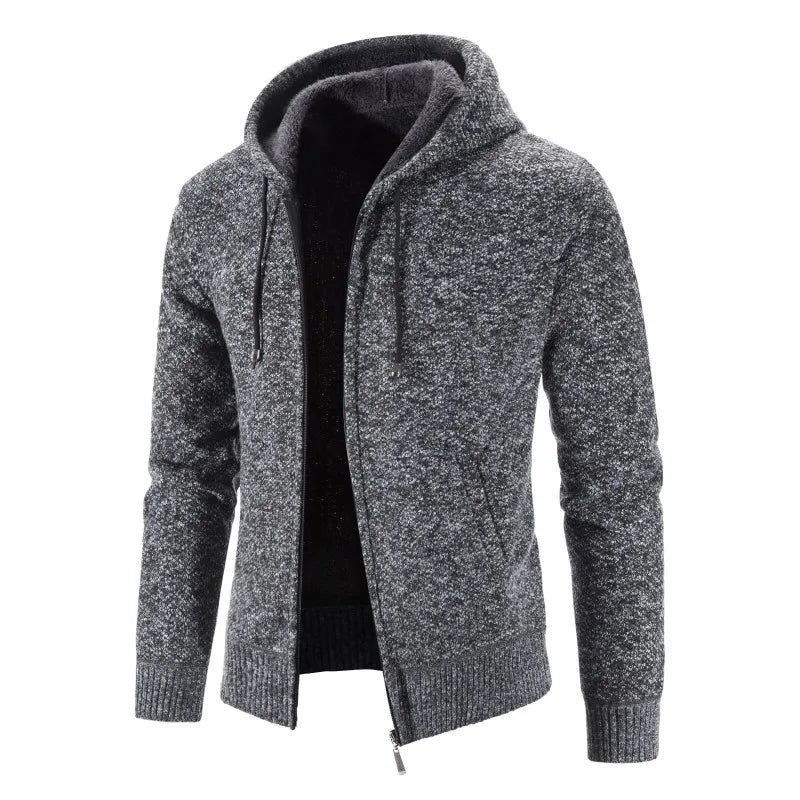 2026 Winter Fleece Cardigan Men Hooded Sweater Coat Knitted Warm Solid Fashion Hooded Cargigan Jacket Mens Casual Knit Coat Men