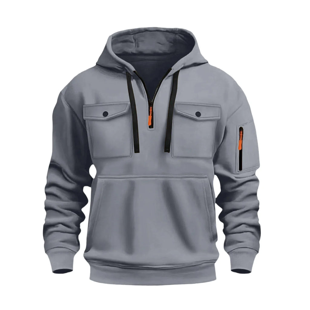 Men'S Casual Sports Hoodie, Fashion Arm Pocket Pull Rope Hooded Solid Color Loose Long-Sleeved Blouse Pullover