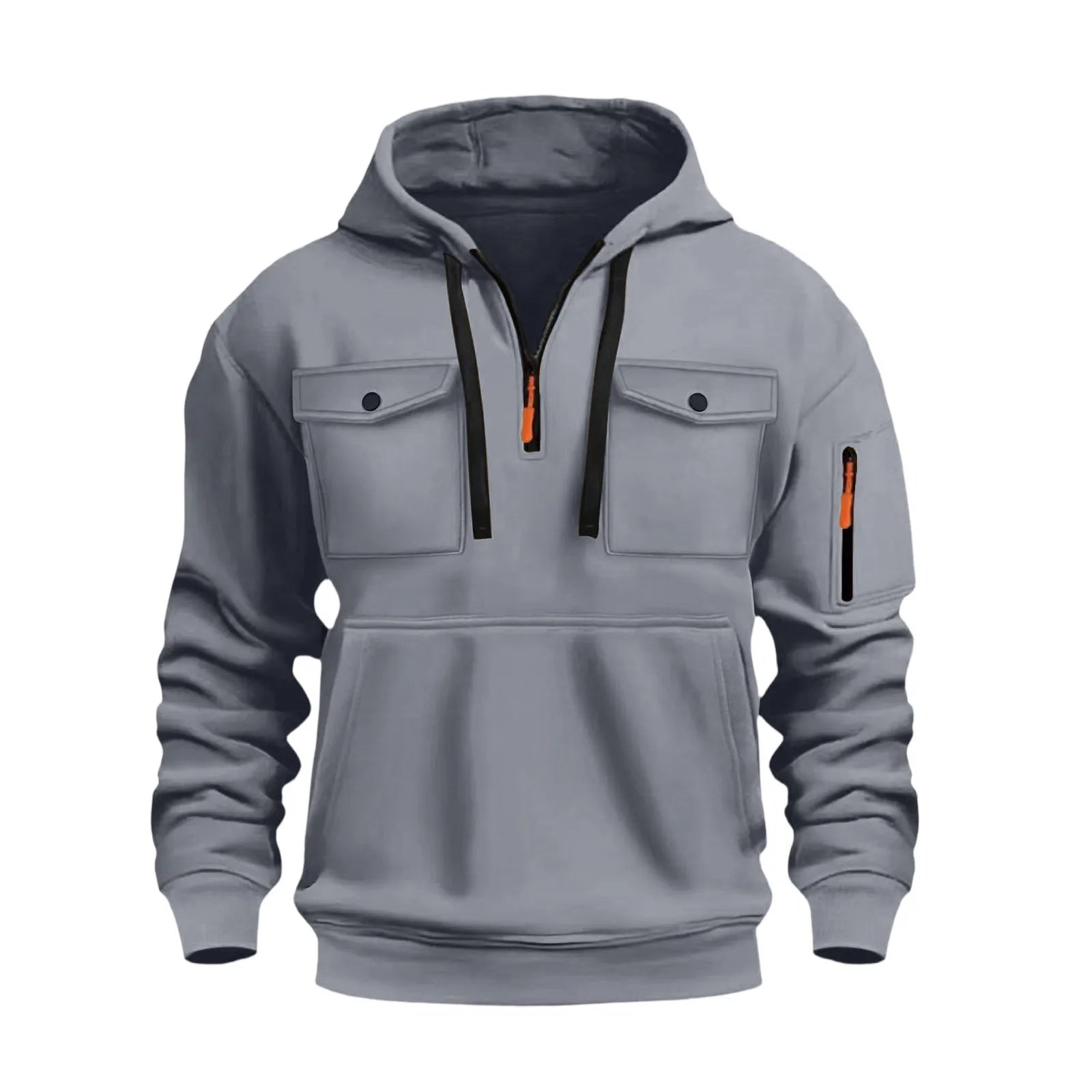 Men'S Casual Sports Hoodie, Fashion Arm Pocket Pull Rope Hooded Solid Color Loose Long-Sleeved Blouse Pullover