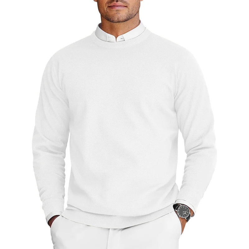 New Mens Crew Neck Sweaters Long Sleeve Lightweight Knit Dress Pullover Sweaters Solid Color Oversize Streetwear Man