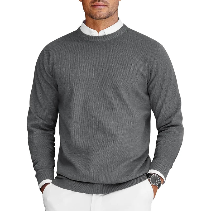 New Mens Crew Neck Sweaters Long Sleeve Lightweight Knit Dress Pullover Sweaters Solid Color Oversize Streetwear Man