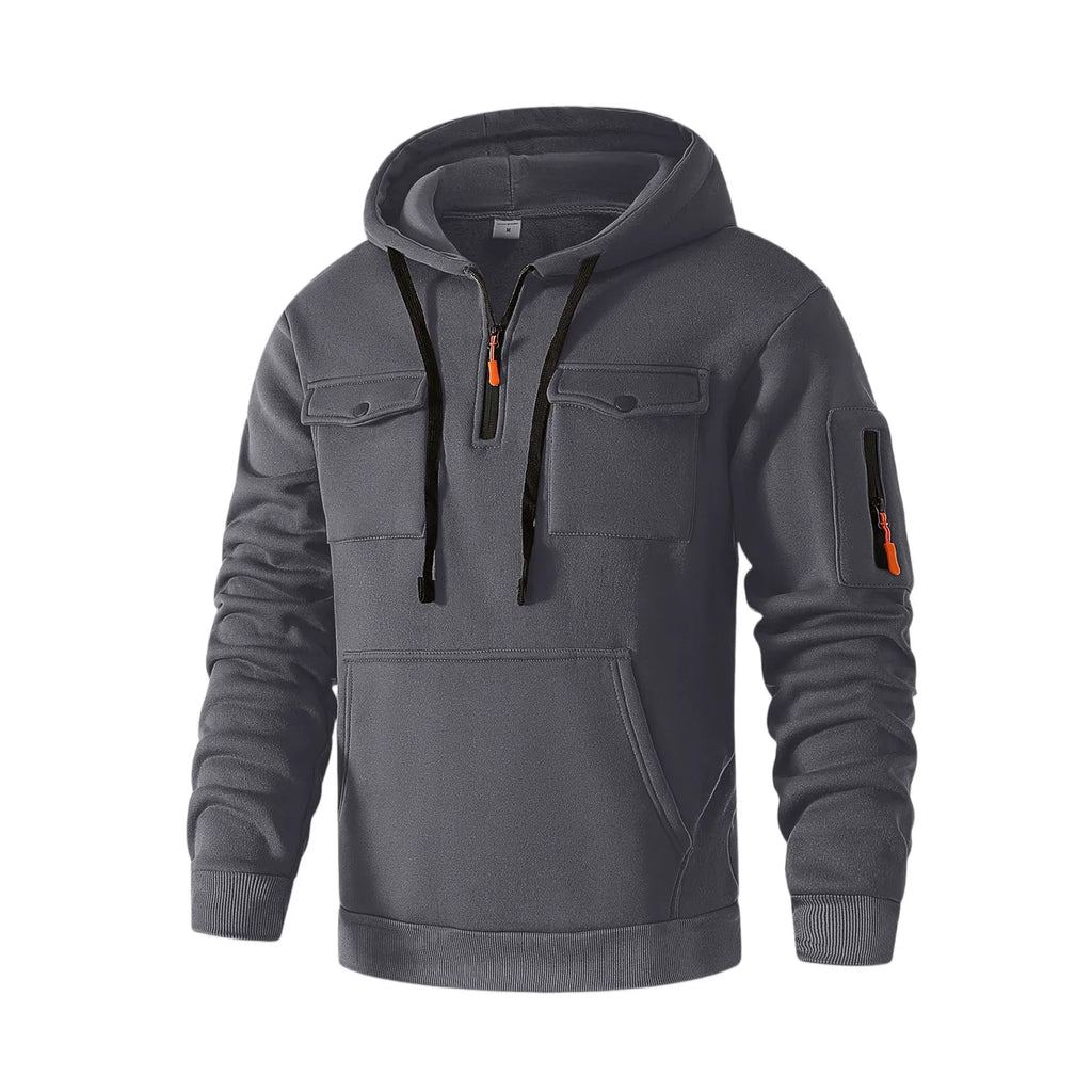 Men'S Casual Sports Hoodie, Fashion Arm Pocket Pull Rope Hooded Solid Color Loose Long-Sleeved Blouse Pullover