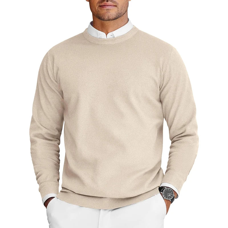 New Mens Crew Neck Sweaters Long Sleeve Lightweight Knit Dress Pullover Sweaters Solid Color Oversize Streetwear Man