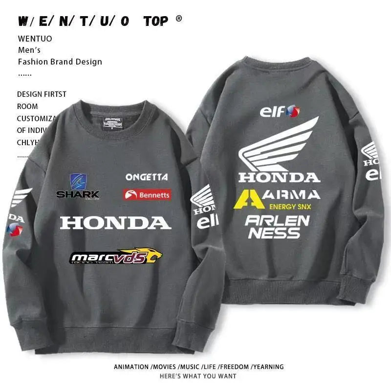 Autumn Honda outdoor street cotton men's hoodie pullover round-neck long-sleeved motorcycle riding top loose women's sportswear