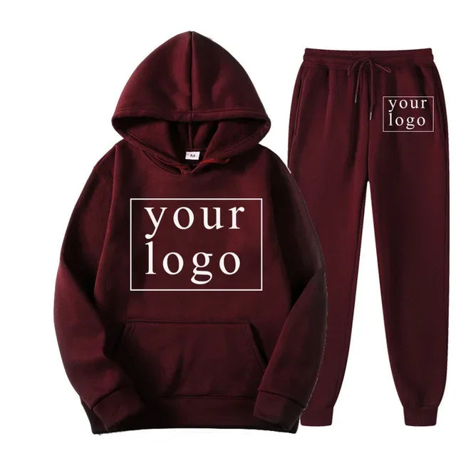 Design Your Own Brand Logo/Picture Personalized Custom Anywhere Men Women DIY Casual solid color hoodie set Fashion New