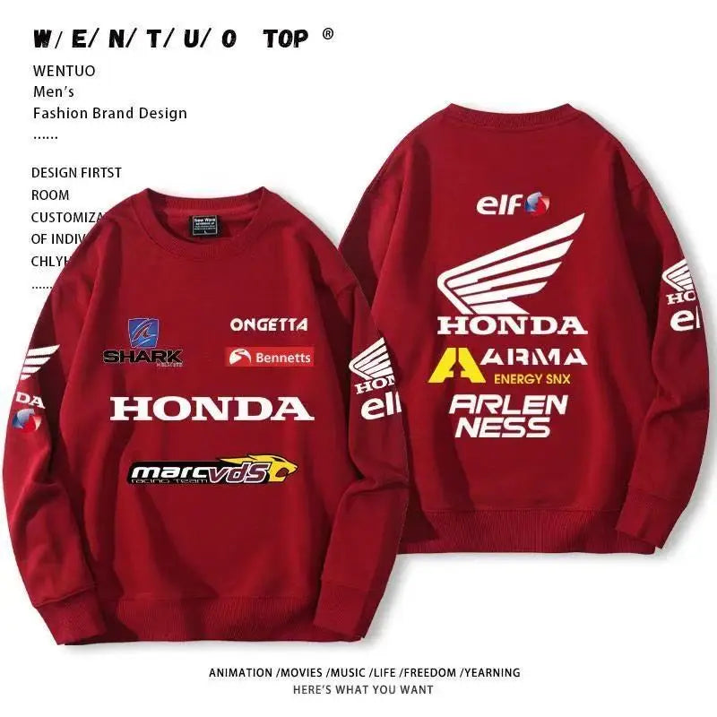 Autumn Honda outdoor street cotton men's hoodie pullover round-neck long-sleeved motorcycle riding top loose women's sportswear