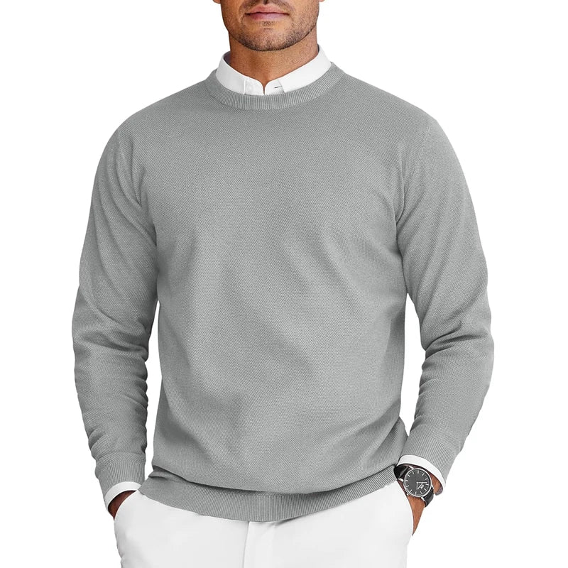 New Mens Crew Neck Sweaters Long Sleeve Lightweight Knit Dress Pullover Sweaters Solid Color Oversize Streetwear Man