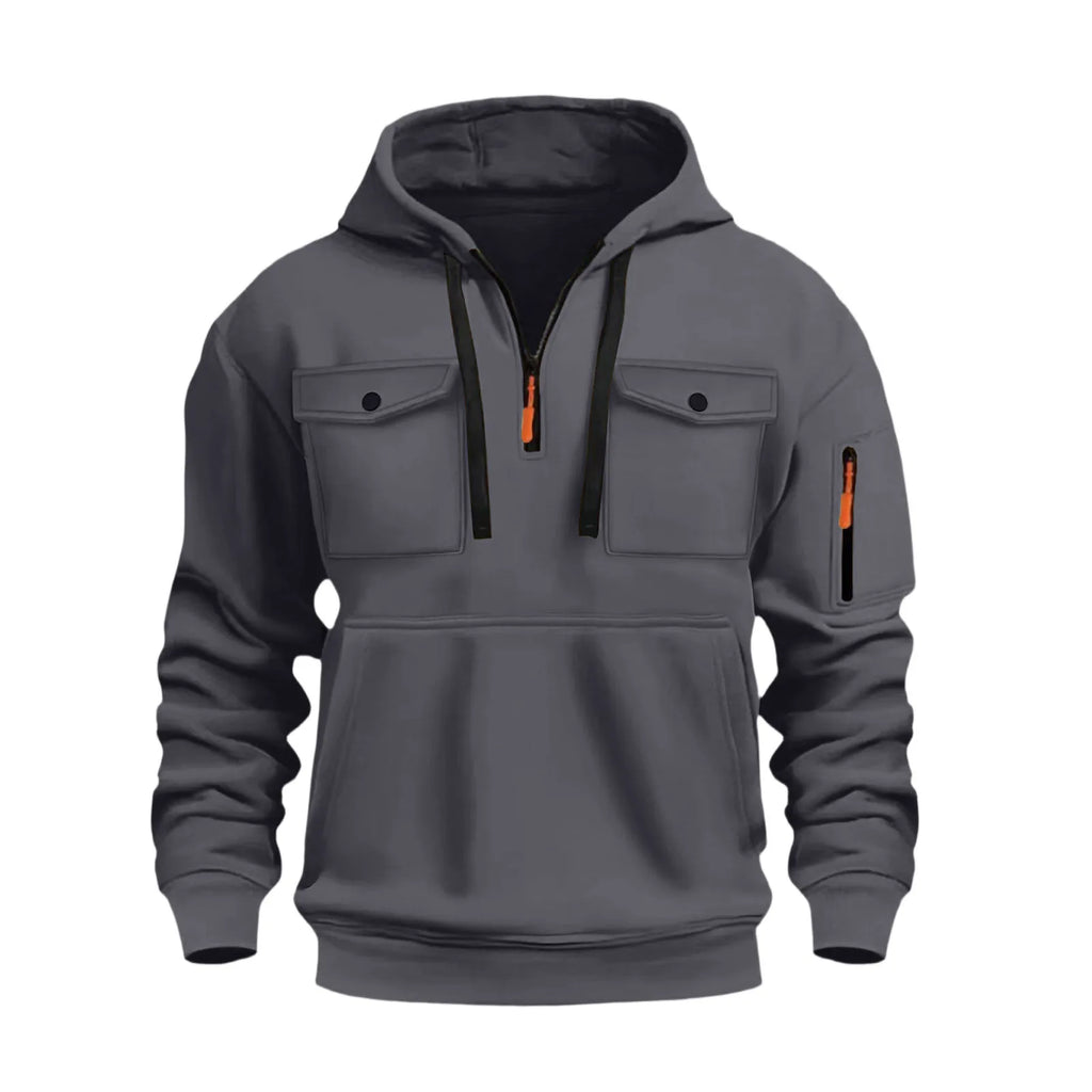 Men'S Casual Sports Hoodie, Fashion Arm Pocket Pull Rope Hooded Solid Color Loose Long-Sleeved Blouse Pullover