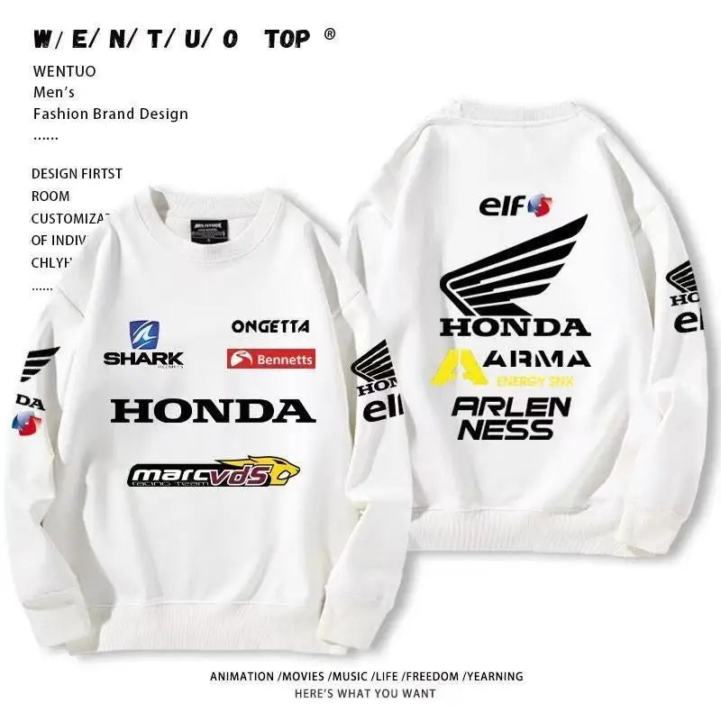 Autumn Honda outdoor street cotton men's hoodie pullover round-neck long-sleeved motorcycle riding top loose women's sportswear