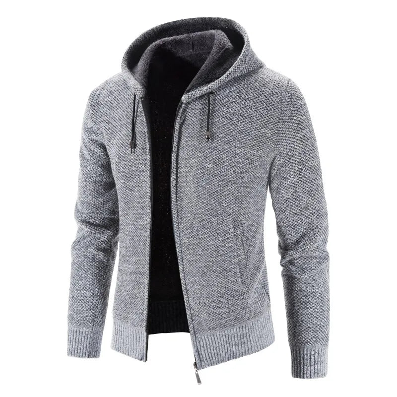 2026 Winter Fleece Cardigan Men Hooded Sweater Coat Knitted Warm Solid Fashion Hooded Cargigan Jacket Mens Casual Knit Coat Men